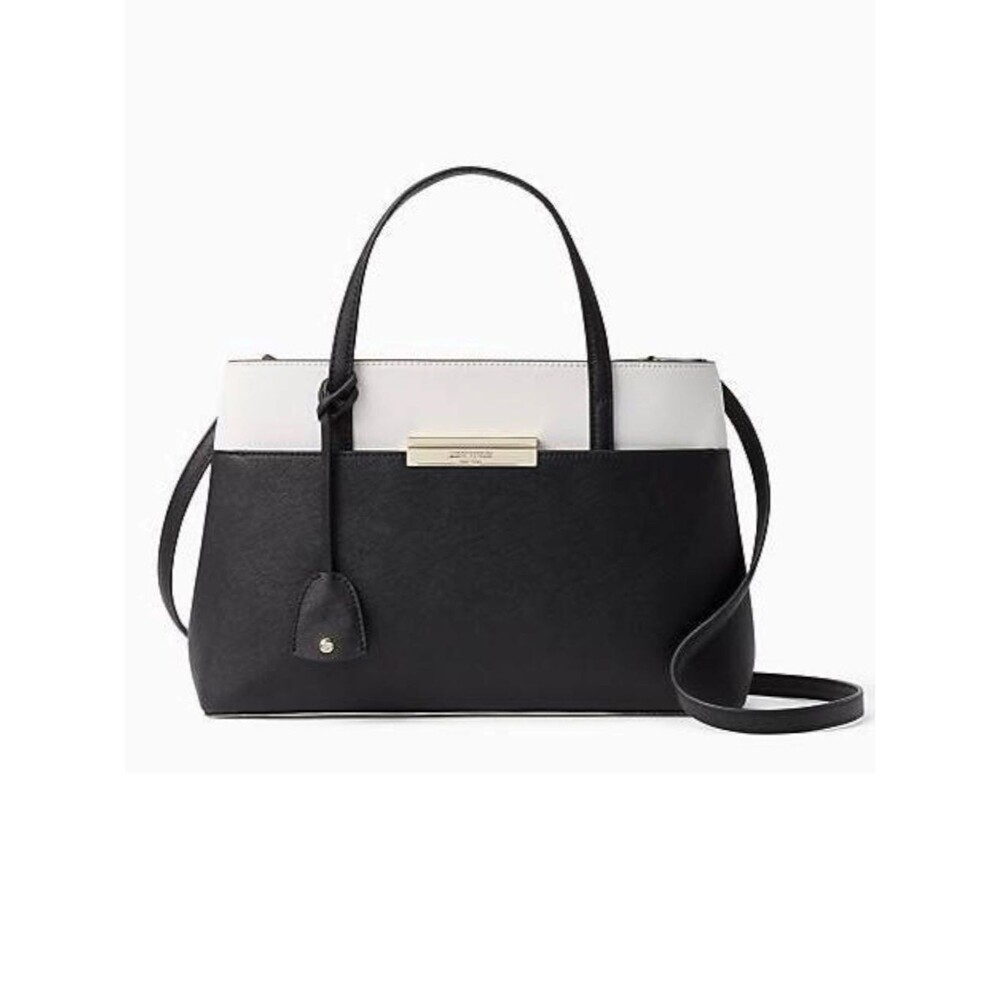 Kate Spade Maiden Way Clarke Satchel Crossbody Black White Saffiano Leather Bag